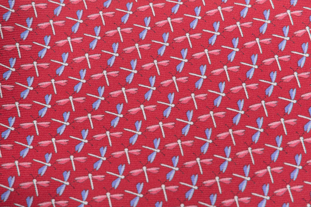 Red dragonfly tie in pure silk