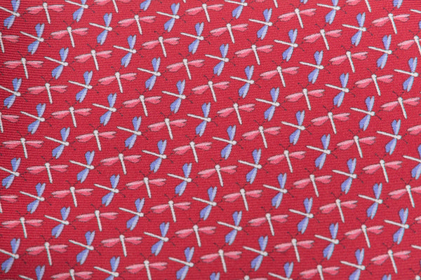 Red dragonfly tie in pure silk