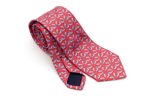 Red tie with foxes in pure silk