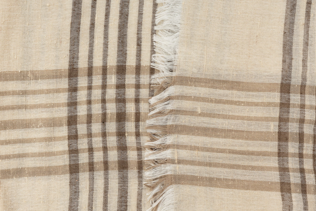 Beige Geruite Pure Zijden Sjaal