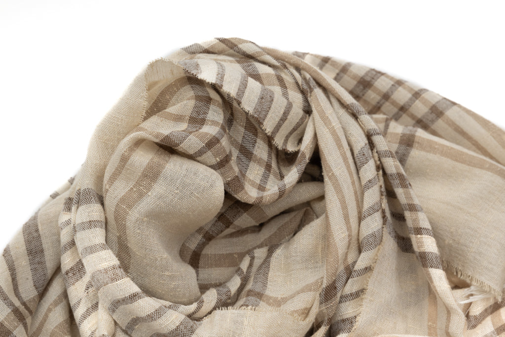 Beige Geruite Pure Zijden Sjaal