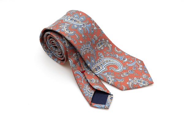 Cravatta arancione leggera a motivo in pura seta