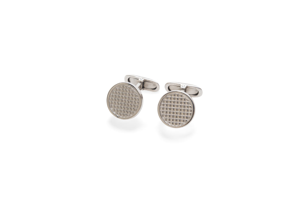 Engraved round silver cufflinks