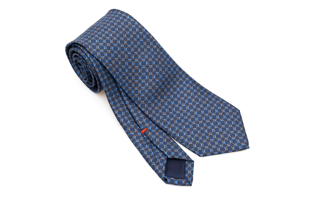 Blue tie with woven micro-pattern pure silk