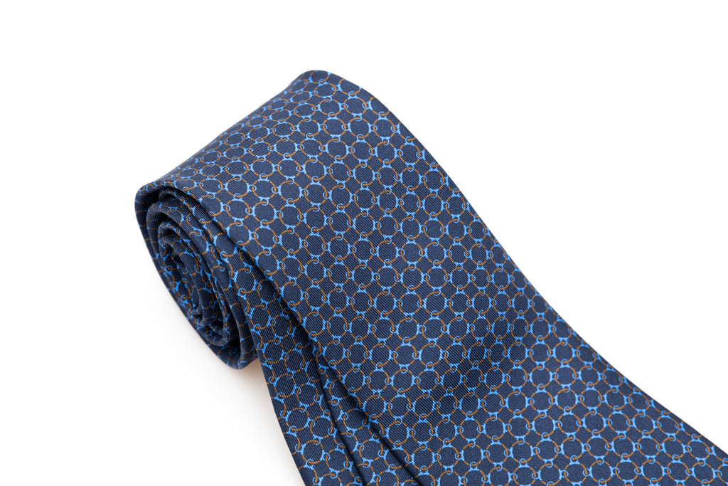 Blue tie with woven micro-pattern pure silk