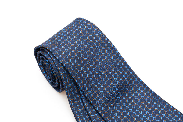 Blue tie with woven micro-pattern pure silk