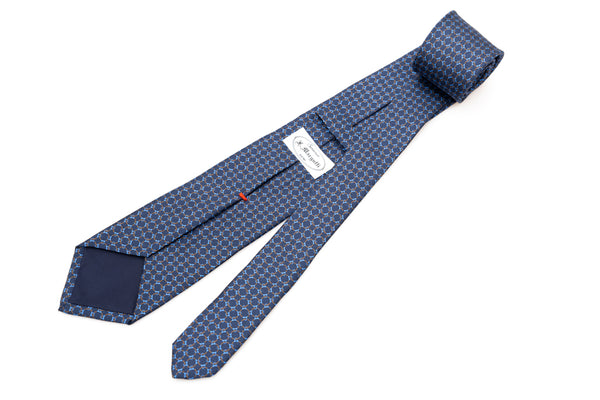 Blue tie with woven micro-pattern pure silk