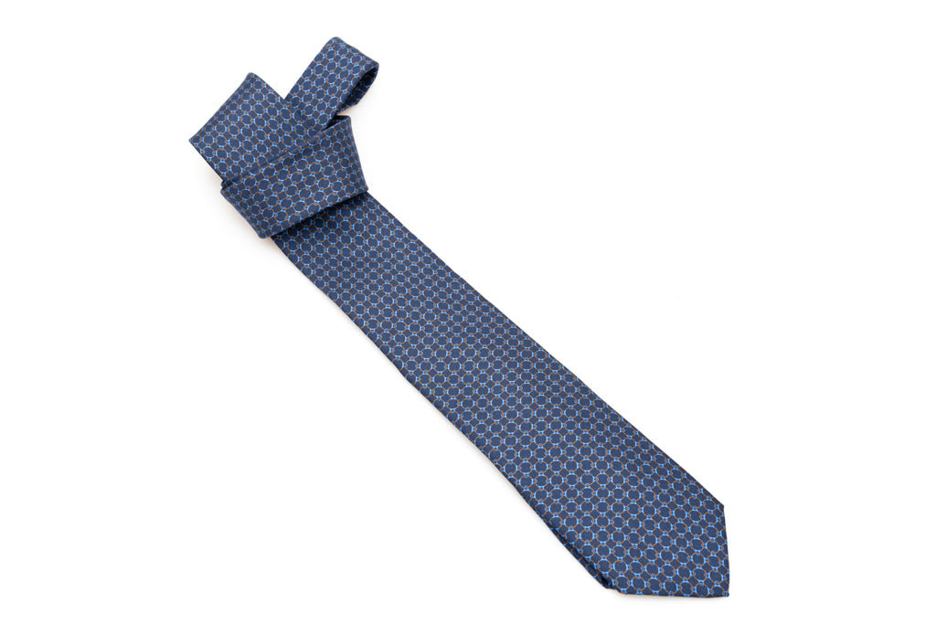 Blue tie with woven micro-pattern pure silk