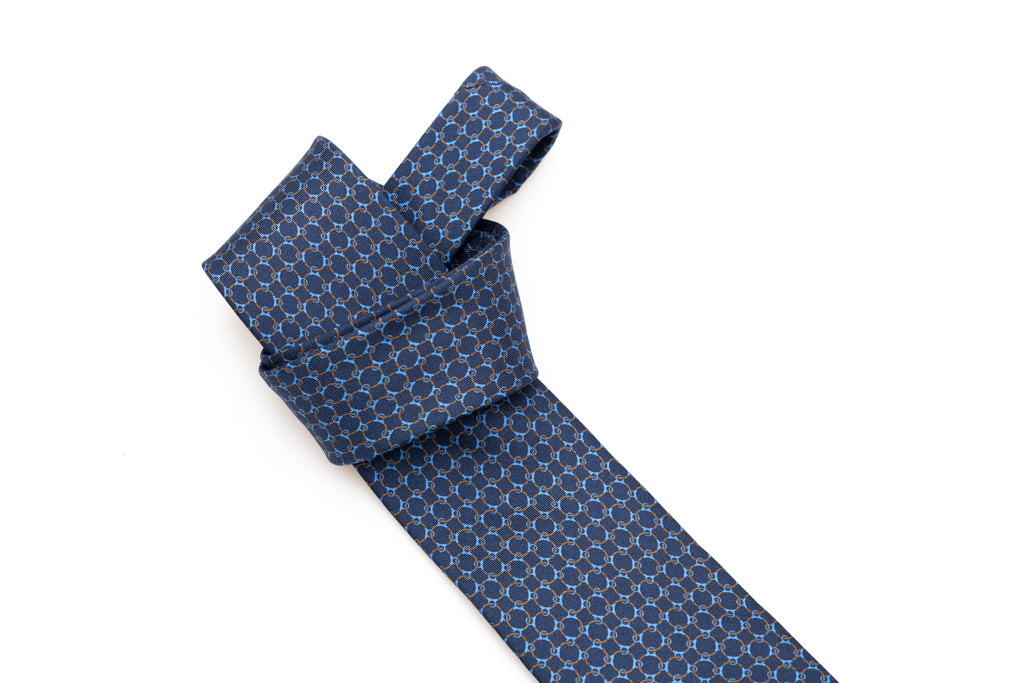 Blue tie with woven micro-pattern pure silk