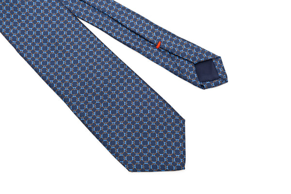 Blue tie with woven micro-pattern pure silk