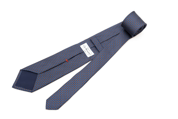 Blue tie with brown micro-pattern pure silk
