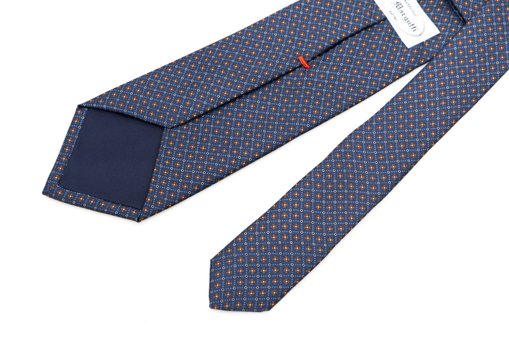Blue tie with brown micro-pattern pure silk