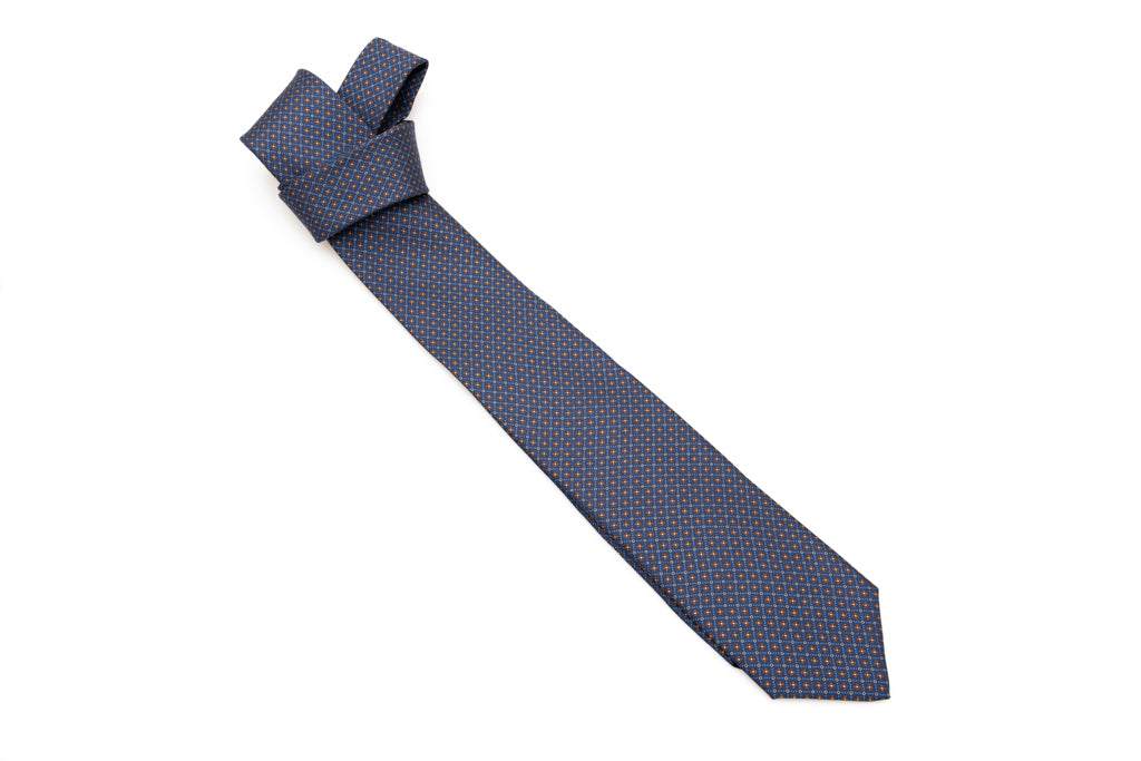 Blue tie with brown micro-pattern pure silk