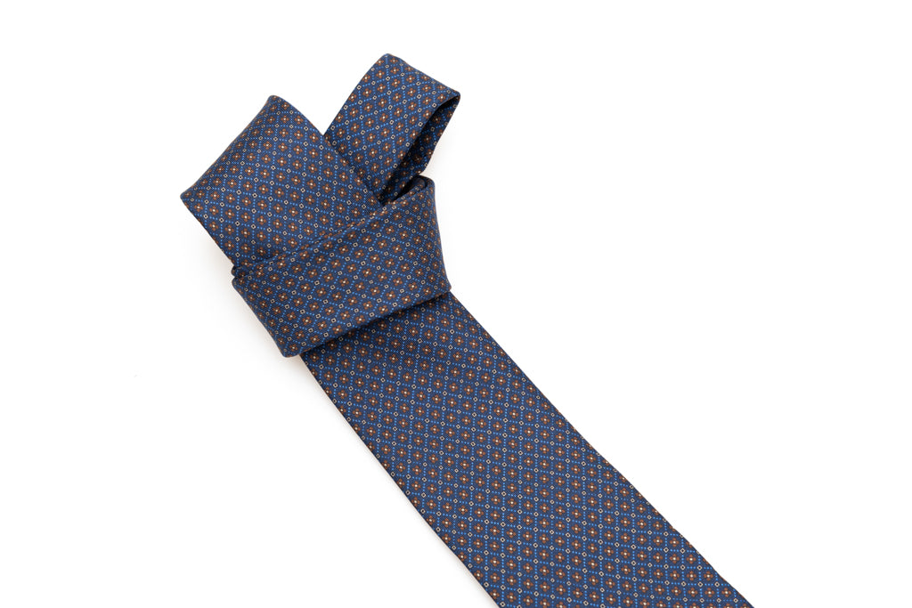Blue tie with brown micro-pattern pure silk
