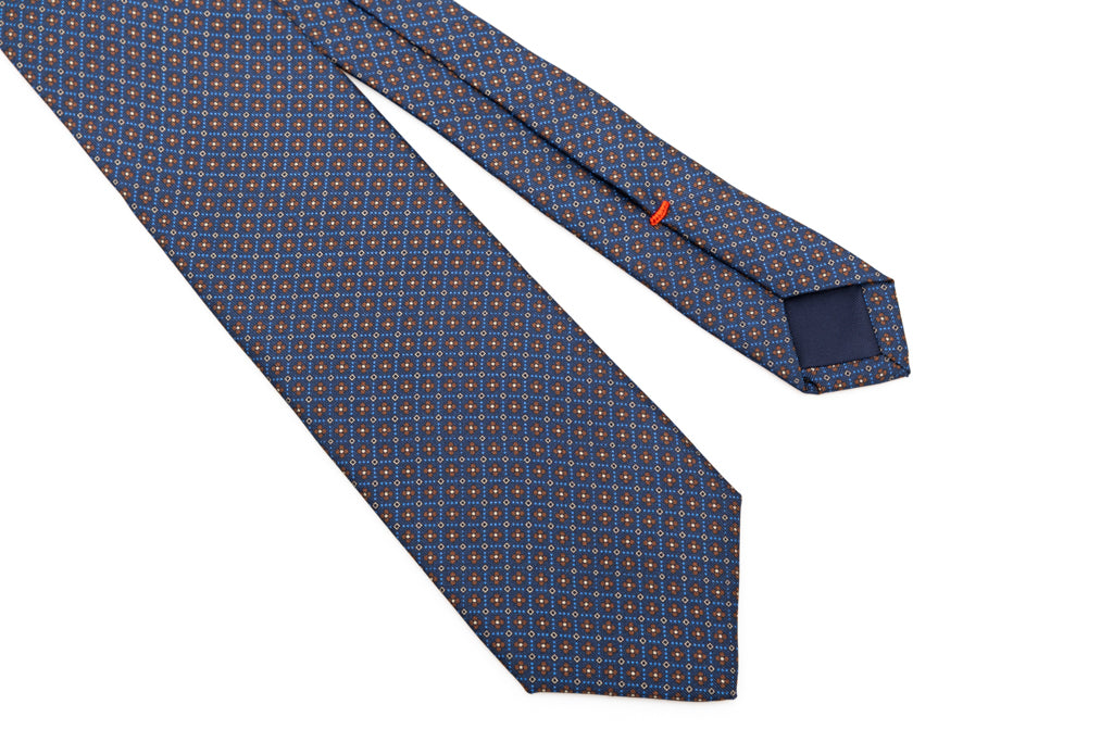 Blue tie with brown micro-pattern pure silk