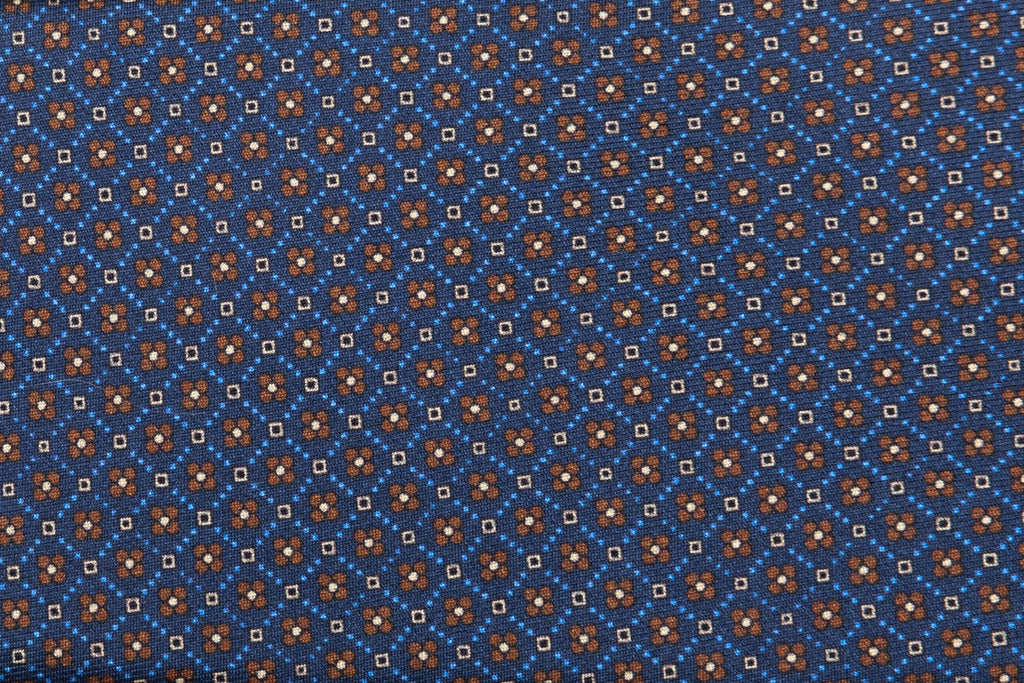 Blue tie with brown micro-pattern pure silk