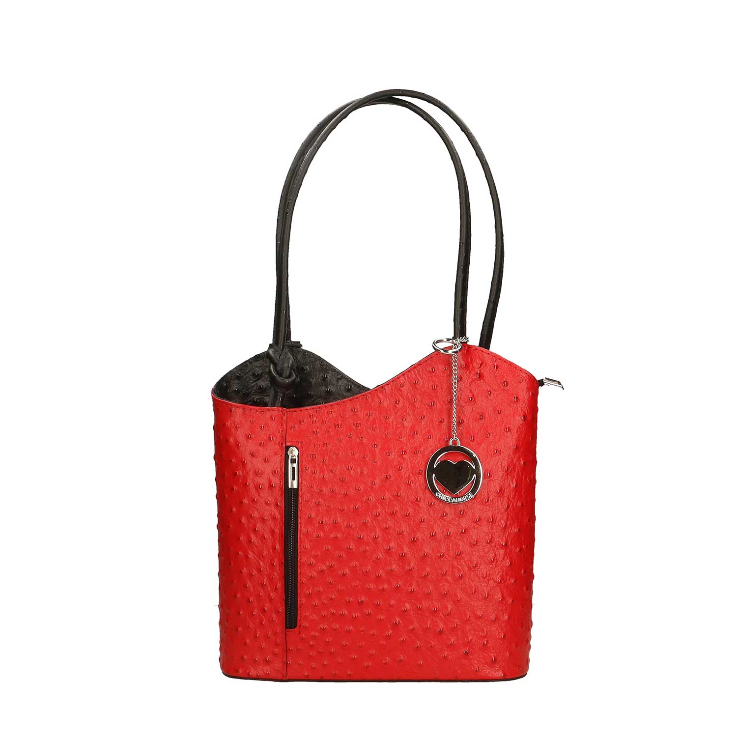 Borsa a spalla in pelle da donna stampa struzzo - Cancun 3005