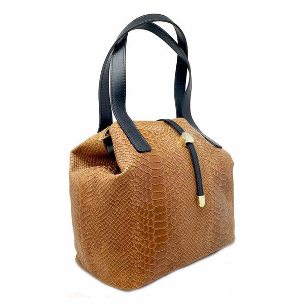 Women's Handbag with Python Print on Leather - 5276