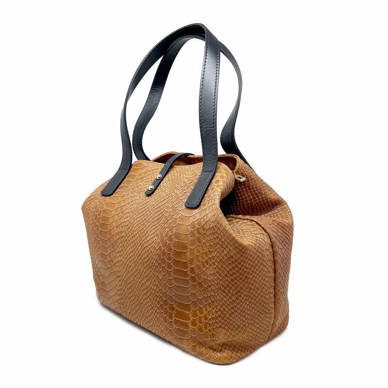 Women's Handbag with Python Print on Leather - 5276