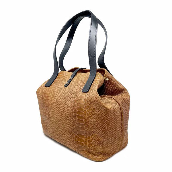 Women's Handbag with Python Print on Leather - 5276