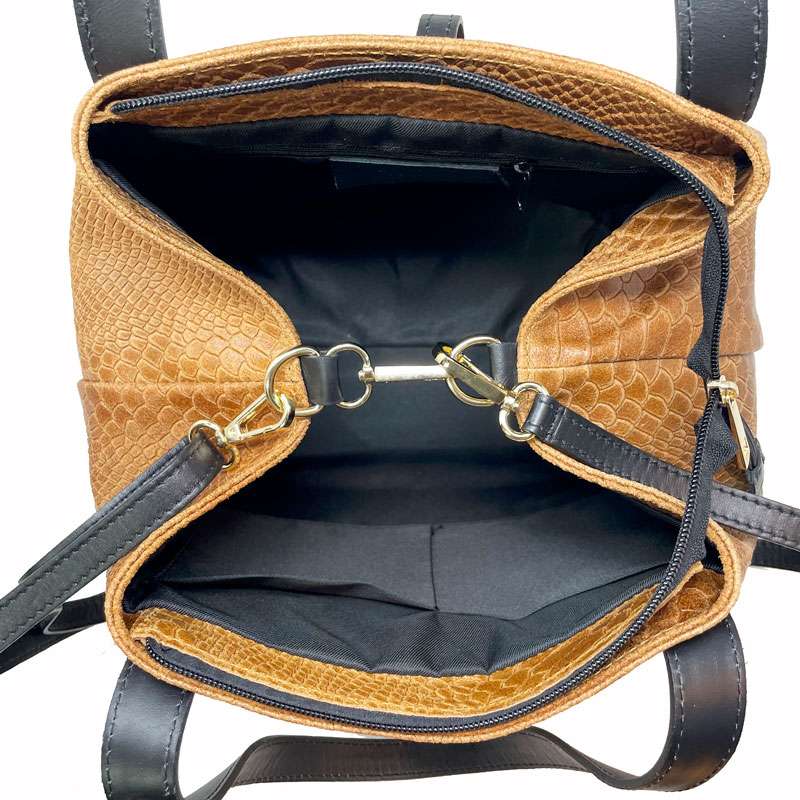 Women's Handbag with Python Print on Leather - 5276