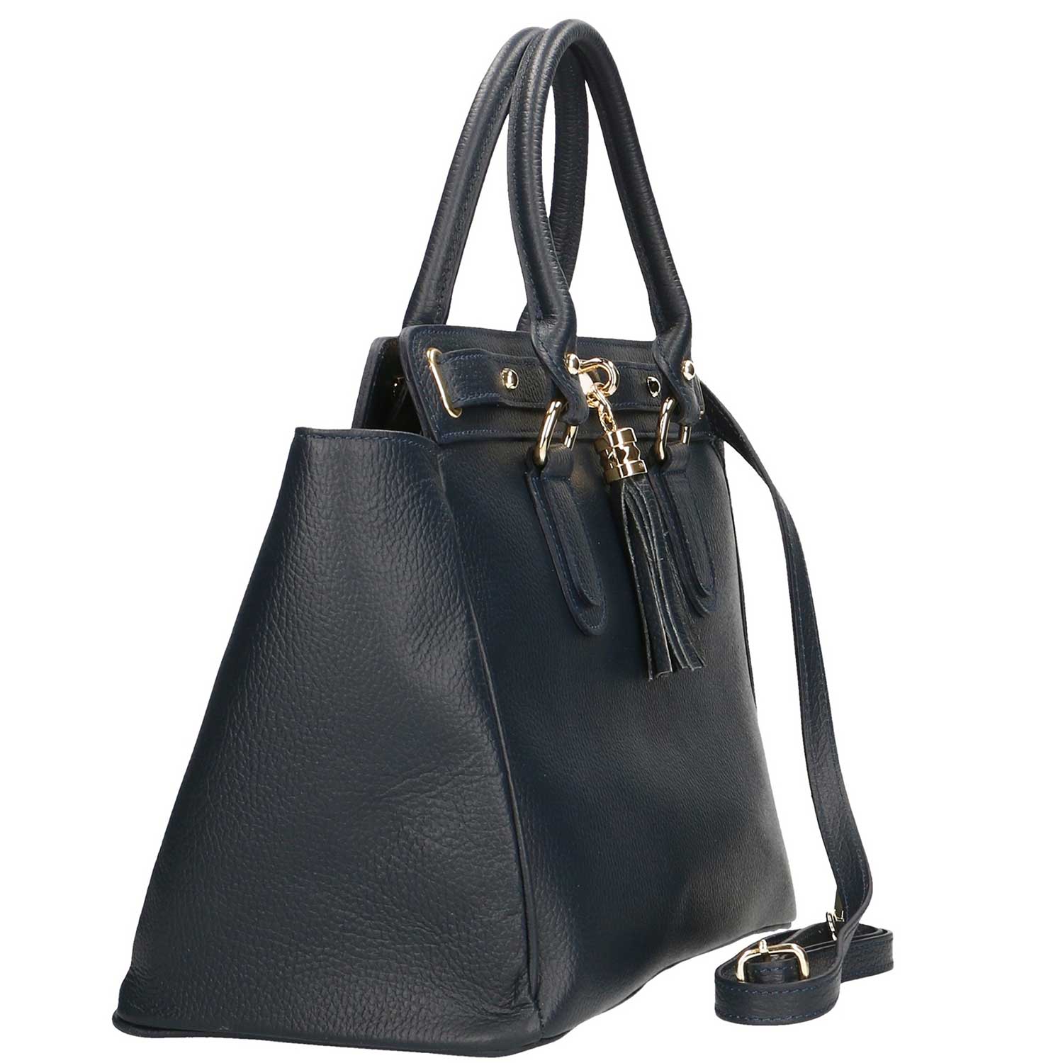 Large Women's Handbag with Leather Pendant - 80048
