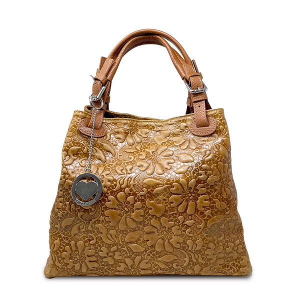 Women's Handbag with Floral Pattern on Leather - Pienza 80049
