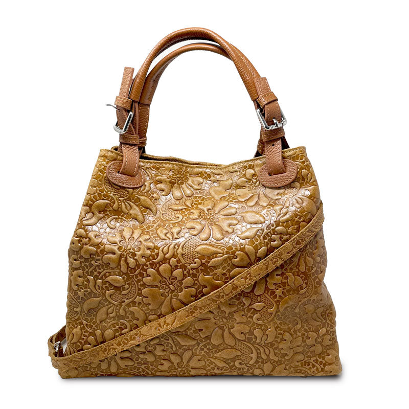 Women's Handbag with Floral Pattern on Leather - Pienza 80049