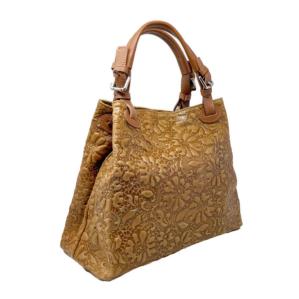 Women's Handbag with Floral Pattern on Leather - Pienza 80049