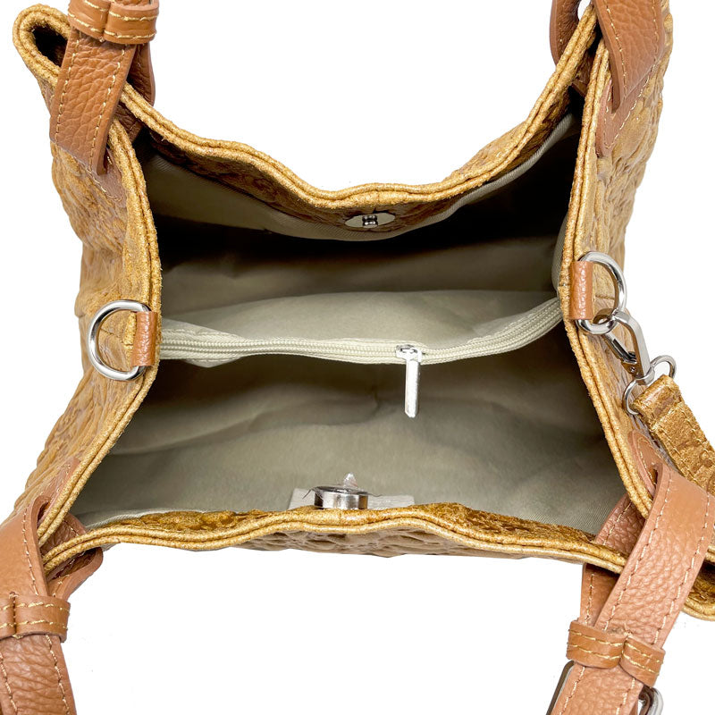 Women's Handbag with Floral Pattern on Leather - Pienza 80049