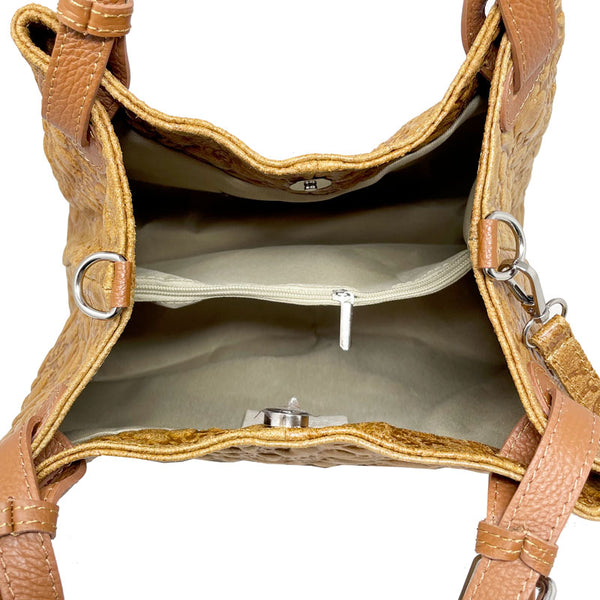 Women's Handbag with Floral Pattern on Leather - Pienza 80049
