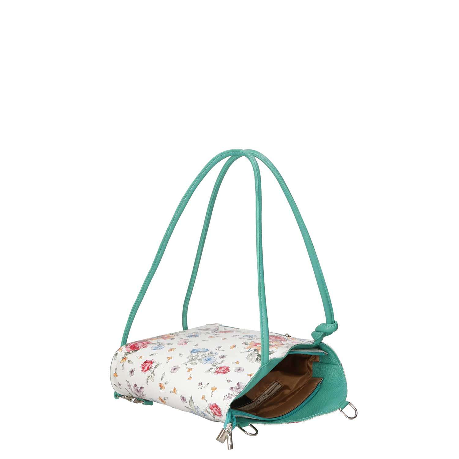 Women's Shoulder Bag with Floral Pattern in Leather - 27x30x9 cm - 80056