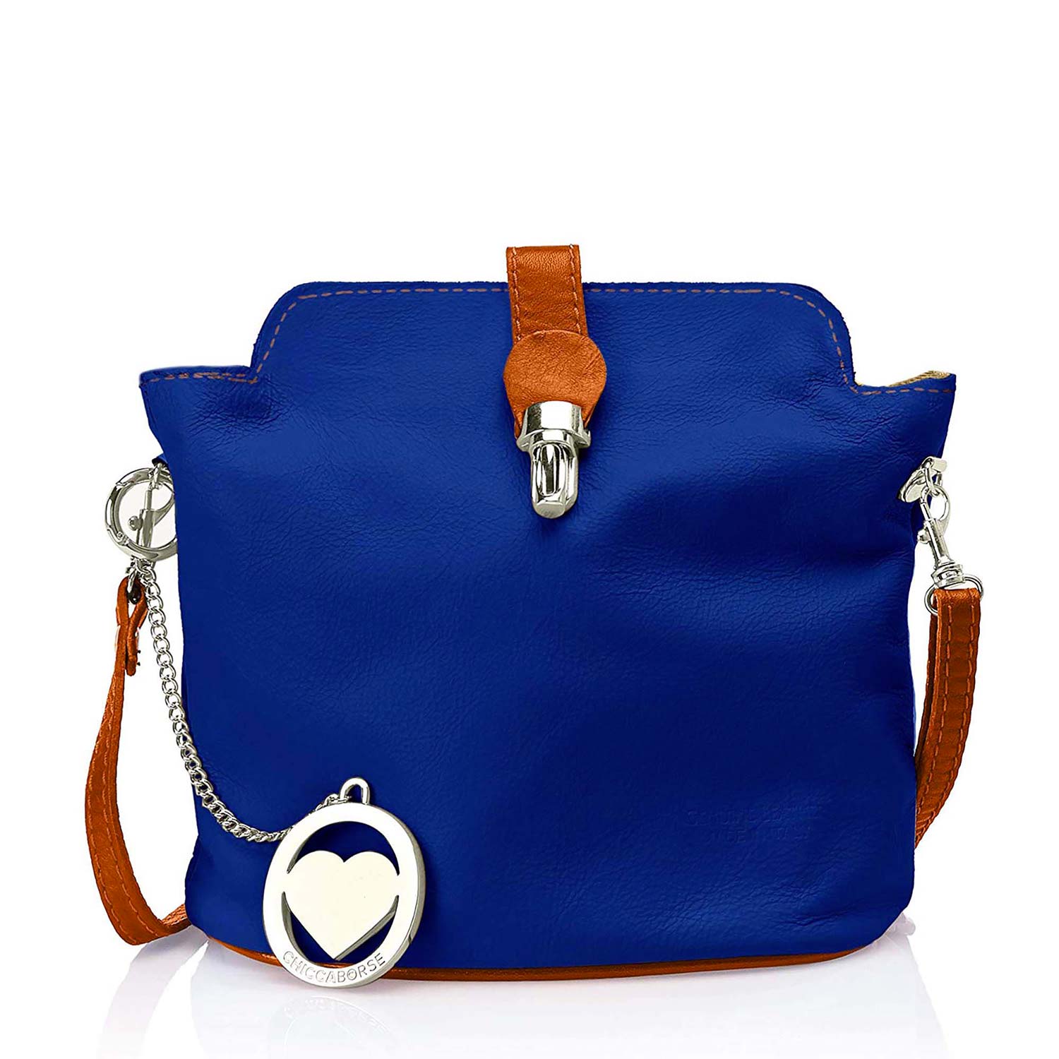 Borsa a spalla da donna in pelle genuina. Made in Italy. 21x20x10 Cm - 3322.
