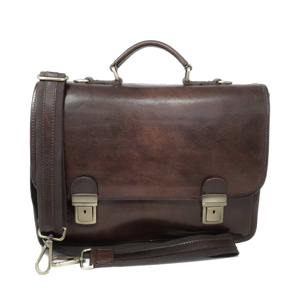 Borsa da lavoro, cartella, portadocumenti per uomini, con tracolla in pelle - 40x28x10 cm - G225