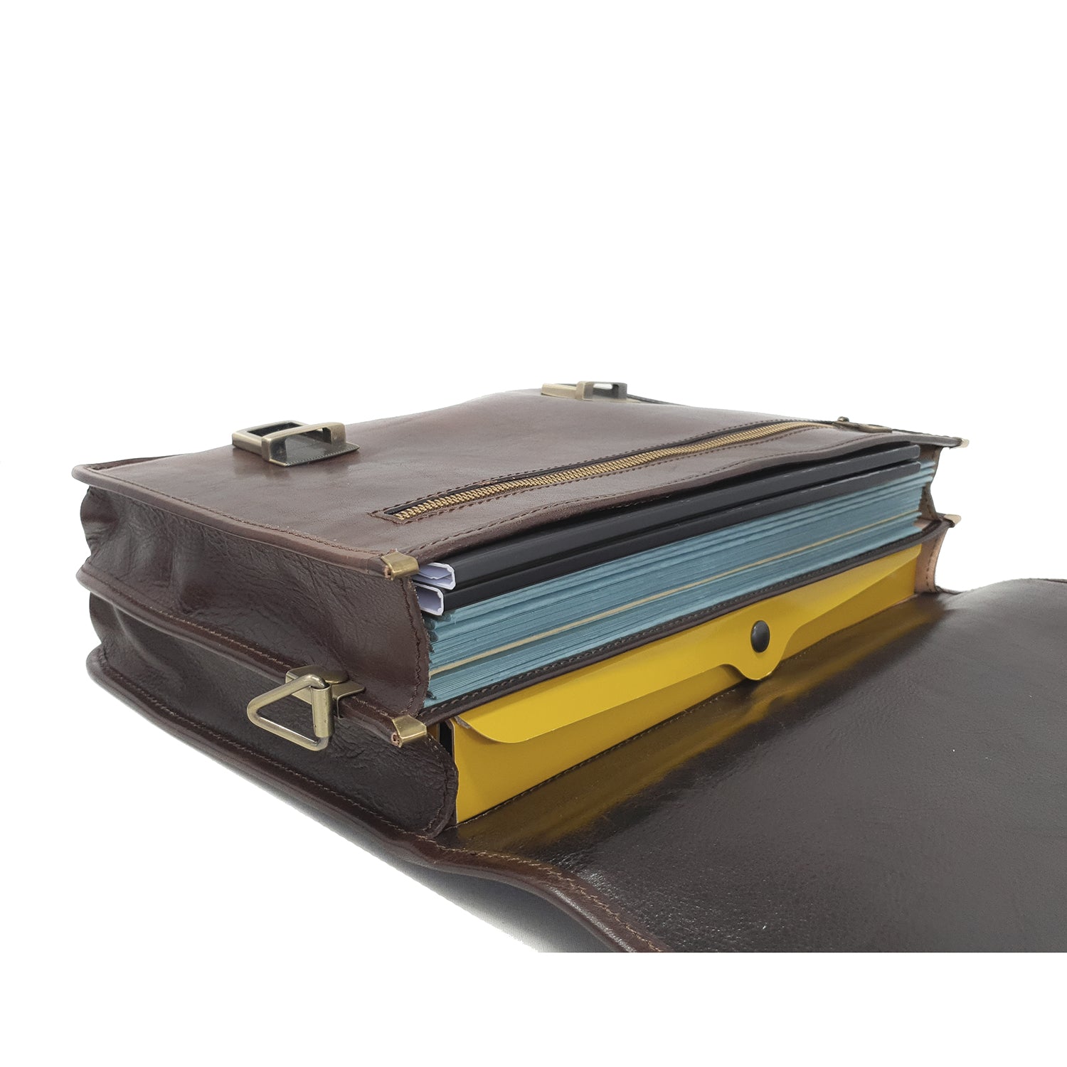 Borsa da lavoro, cartella, portadocumenti per uomini, con tracolla in pelle - 40x28x10 cm - G225