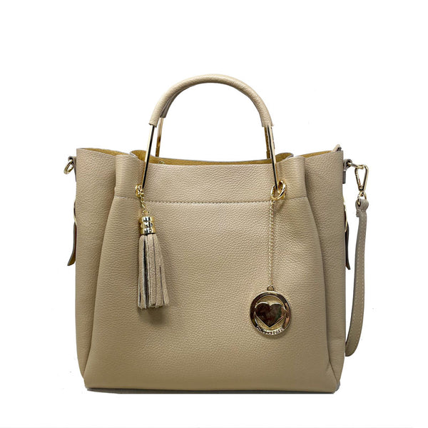 Large Leather Handbag for Women with Metal Handles - 34023