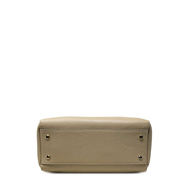 Large Leather Handbag for Women with Metal Handles - 34023