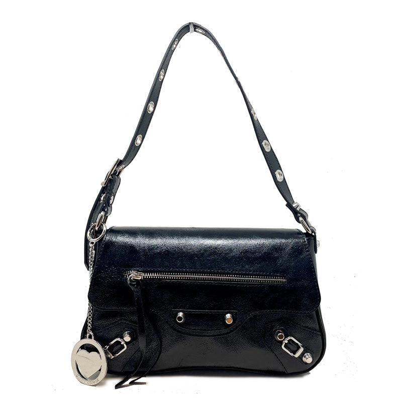 Shiny Leather Clutch Bag with Studs and Zip - 7234