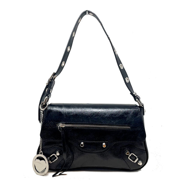 Shiny Leather Clutch Bag with Studs and Zip - 7234