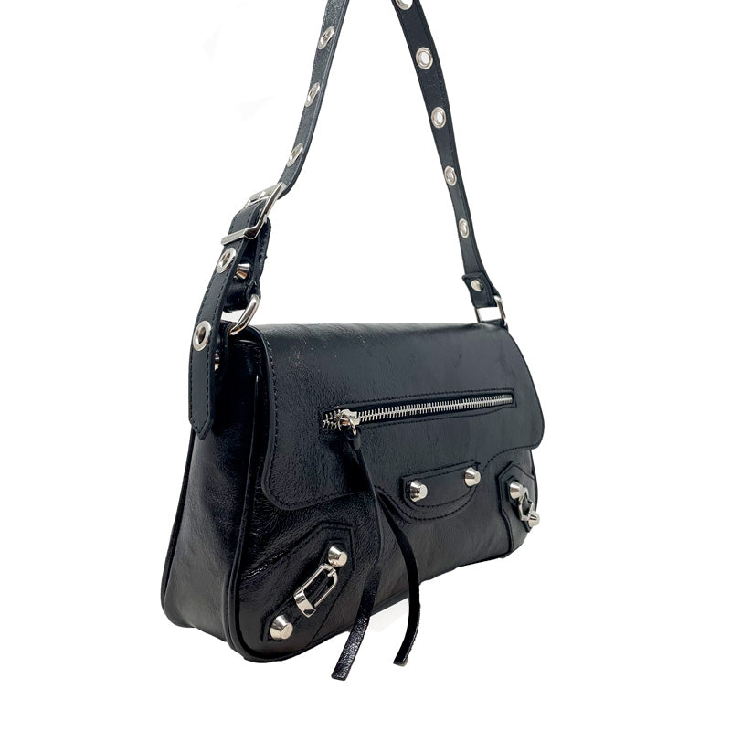 Shiny Leather Clutch Bag with Studs and Zip - 7234