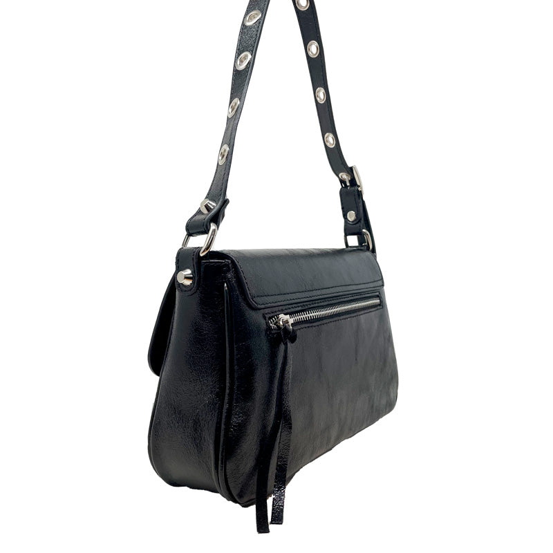 Shiny Leather Clutch Bag with Studs and Zip - 7234