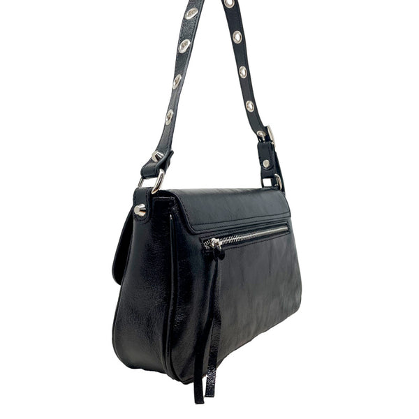 Shiny Leather Clutch Bag with Studs and Zip - 7234