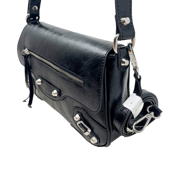 Shiny Leather Clutch Bag with Studs and Zip - 7234