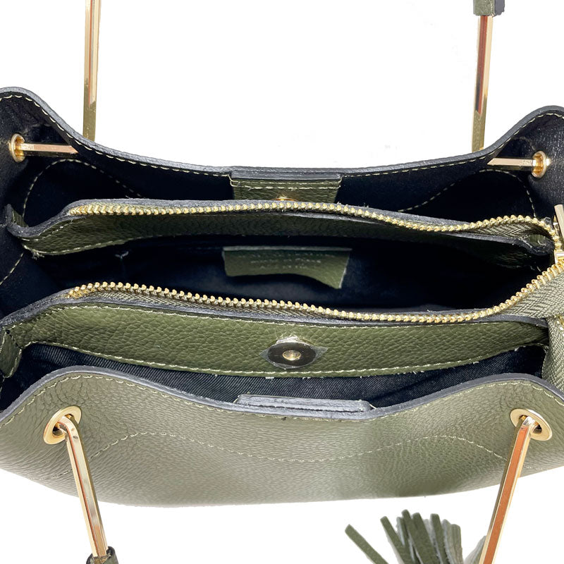 Borsa Media a Mano da Donna in Pelle Dollaro Manici in Metallo - k067.