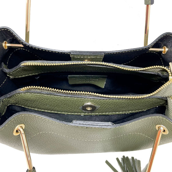 Borsa Media a Mano da Donna in Pelle Dollaro Manici in Metallo - k067.