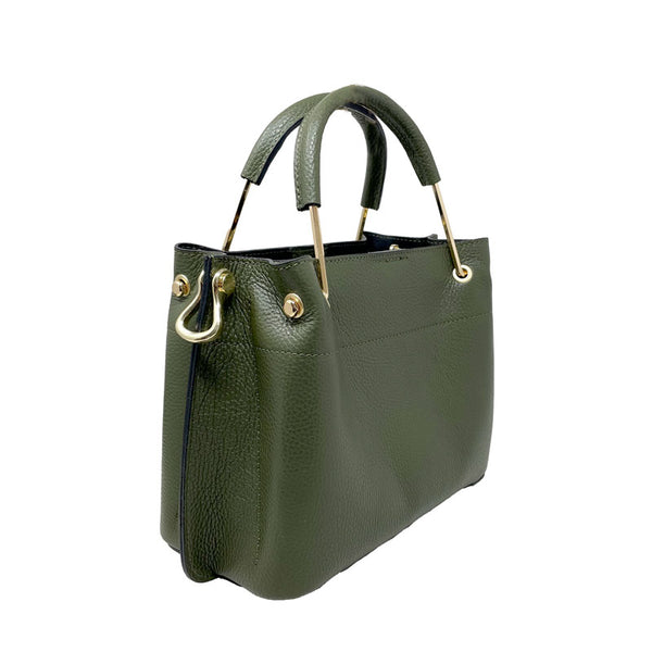 Borsa Media a Mano da Donna in Pelle Dollaro Manici in Metallo - k067.