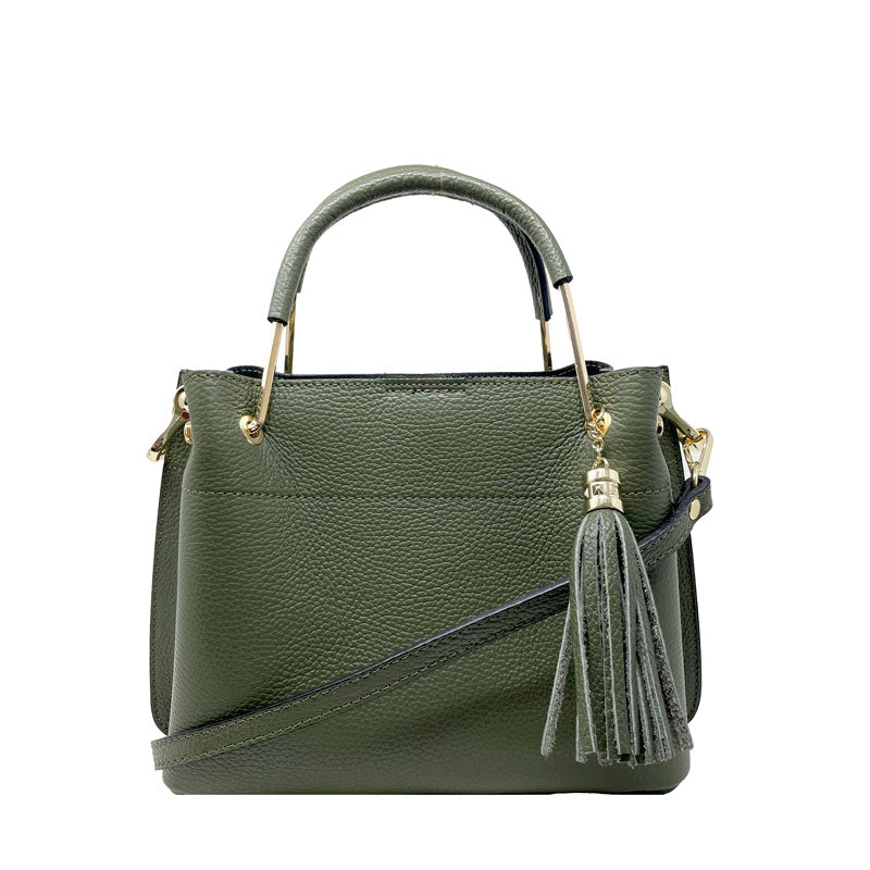 Borsa Media a Mano da Donna in Pelle Dollaro Manici in Metallo - k067.