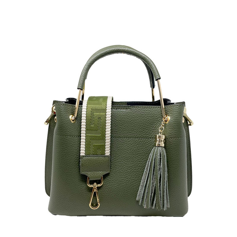 Borsa Media a Mano da Donna in Pelle Dollaro Manici in Metallo - k067.