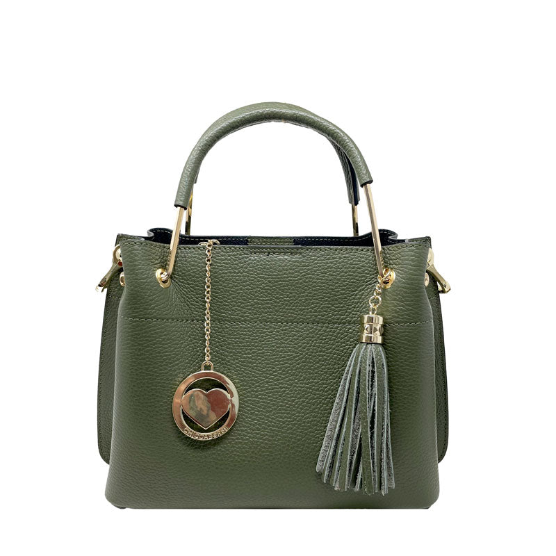 Borsa Media a Mano da Donna in Pelle Dollaro Manici in Metallo - k067.
