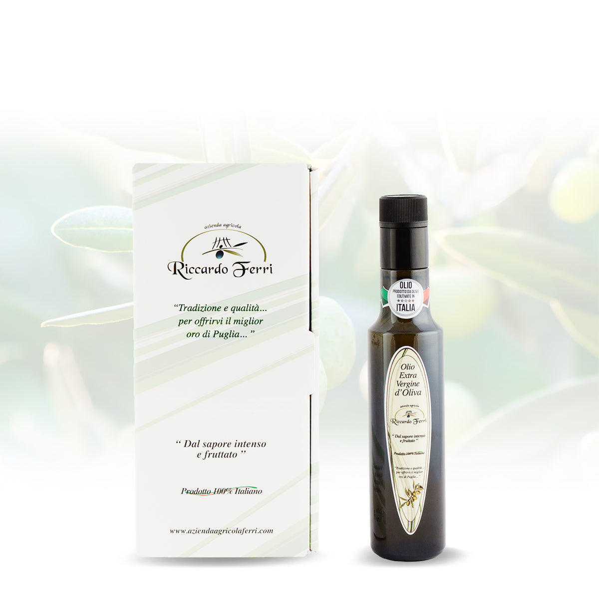 250 ml bottle with anti-topping cap of 100% Italian extra virgin olive oil